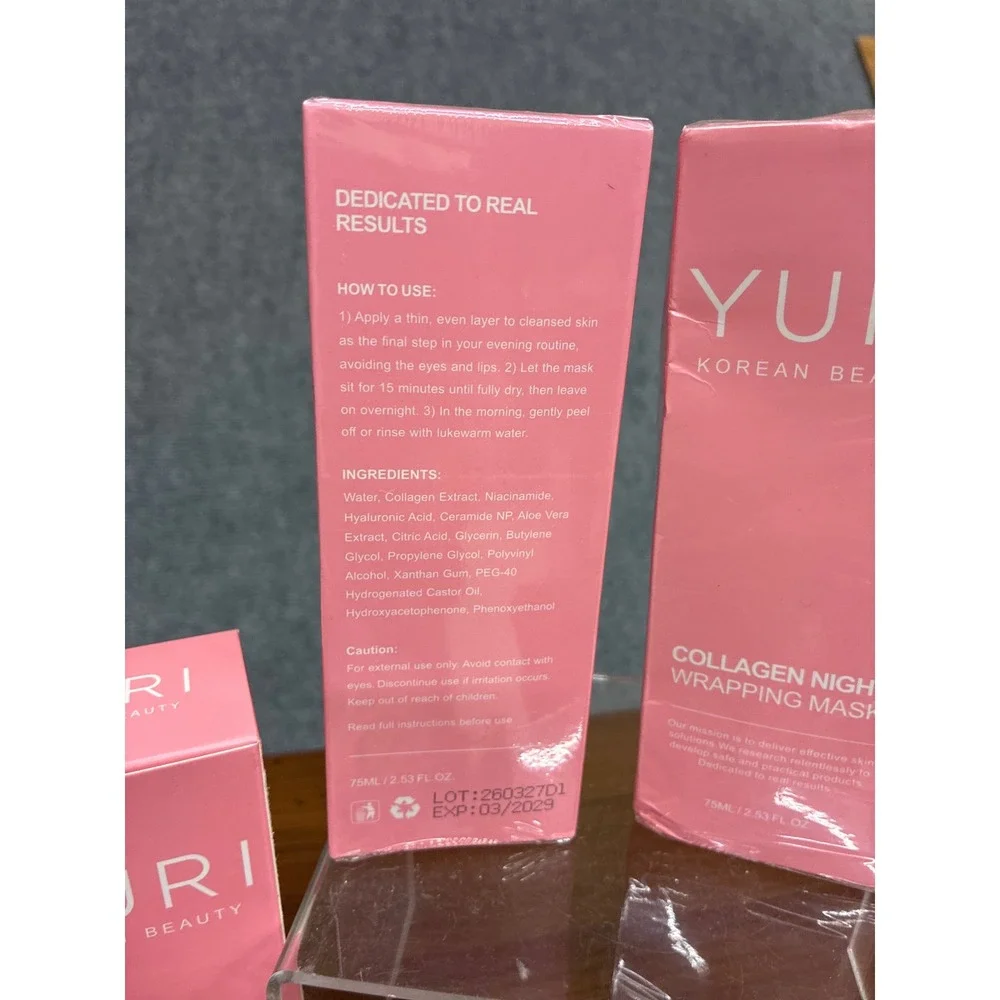 Yuri Korean Beauty Collagen Night Wrapping Mask 75ml Lot of 3 with Applicator